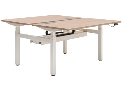 Dubový výškově nastavitelný pracovní stůl Ogi Drive Bench 140 x 169 cm s bílou podnoží