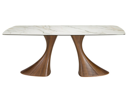 Ořechový jídelní stůl Angel Cerdá No. 1174, 200 x 90 cm s porcelánovou deskou