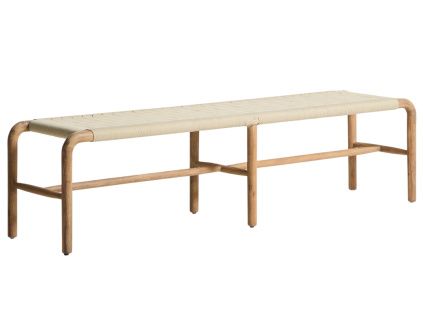 Dřevěná zahradní lavice Kave Home Alipa 180 cm s béžovým výpletem