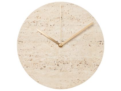 Travertinové nástěnné hodiny Tima 28 cm s dubovou deskou