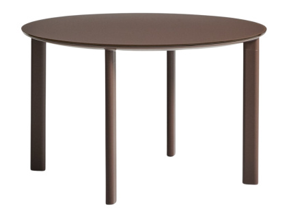 Hnědý zahradní jídelní stůl kave home Erice Ø 120 cm se skleněnou deskou