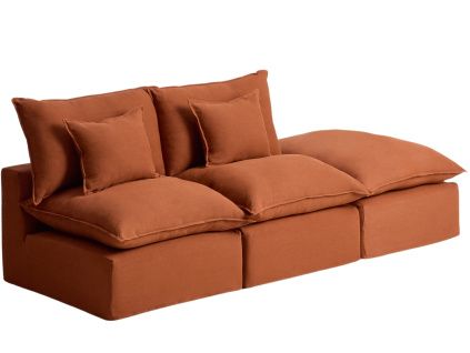 Terakotová pohovka Kave Home Anarela 270 cm s odnímatelným potahem s otevřeným koncem