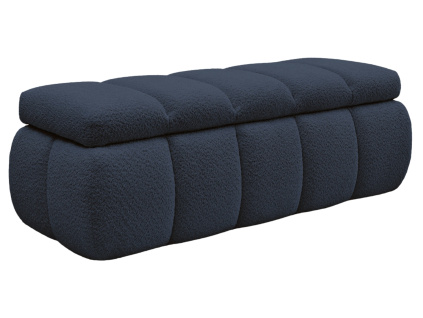 Tmavě modrá bouclé lavice Denali 144 cm s úložným prostorem