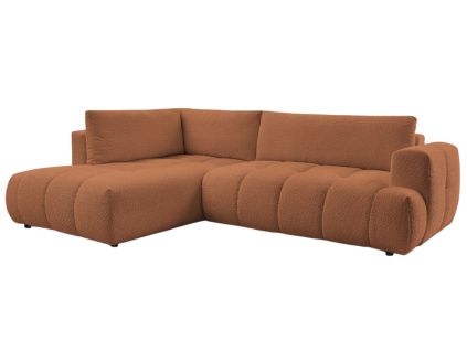 Terakotově oranžová bouclé rohová rozkládací pohovka Fuji 282 cm, levá