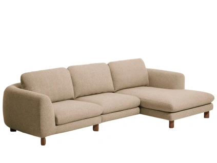 Hnědá čalouněná rohová pohovka Kave Home Vera 322 cm s ořechovou podnoží, pravá