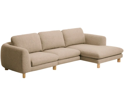 Hnědá čalouněná rohová pohovka Kave Home Vera 322 cm s dubovou podnoží, pravá