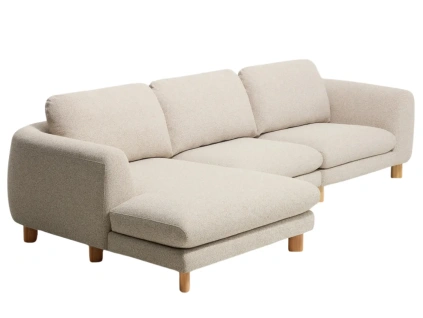 Béžová čalouněná rohová pohovka Kave Home Vera 322 cm s dubovou podnoží, levá
