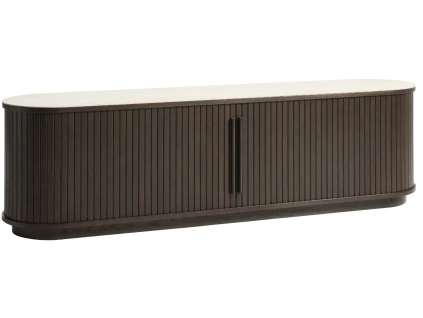 Tmavý dubový TV stolek Unique Furniture Enna 180 x 40 cm s keramickou deskou