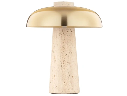 Zlatá kovová stolní lampa Nova Luce Lento s travertinovou podstavou